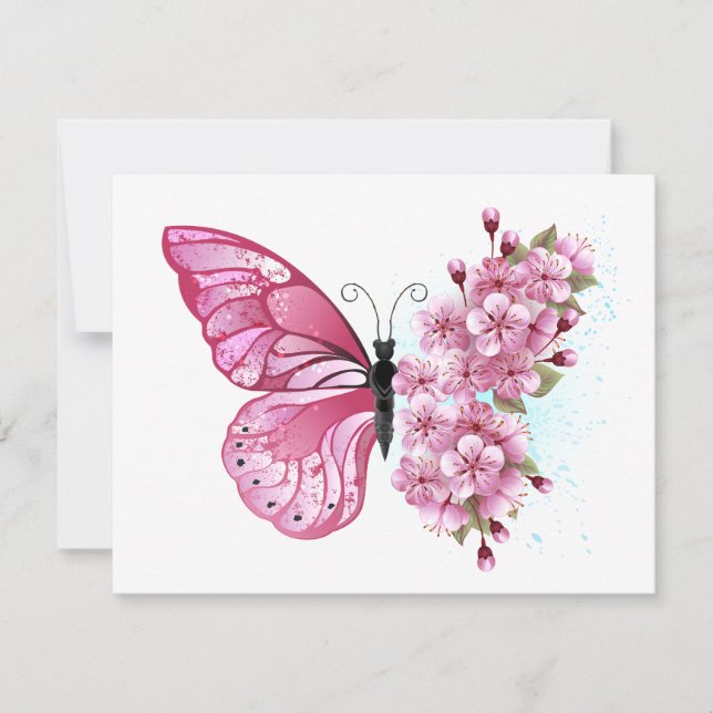 Flower Butterfly with Pink Sakura Invitation (Front)