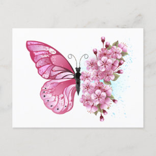 Flower Butterfly with Pink Sakura Invitation Postcard