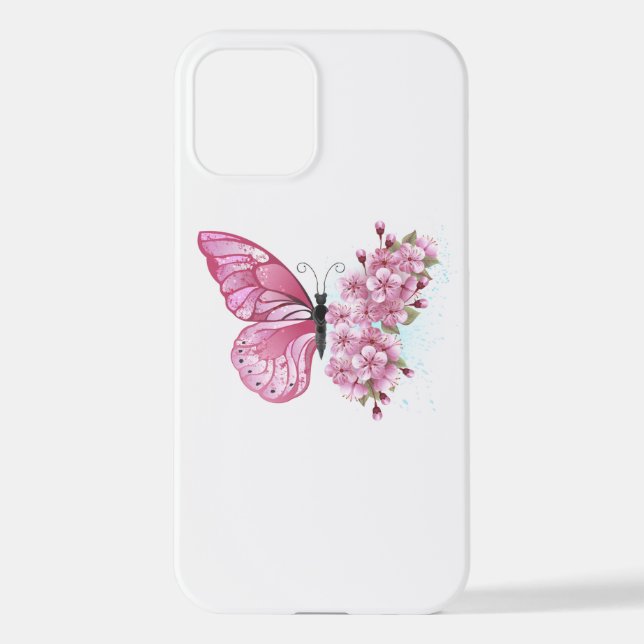 Flower Butterfly with Pink Sakura iPhone Case (Back)