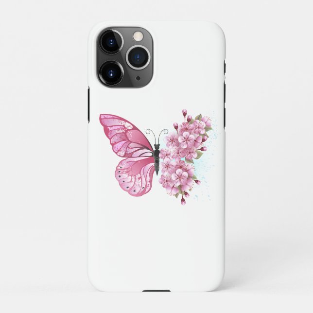 Flower Butterfly with Pink Sakura iPhone Case (Back)