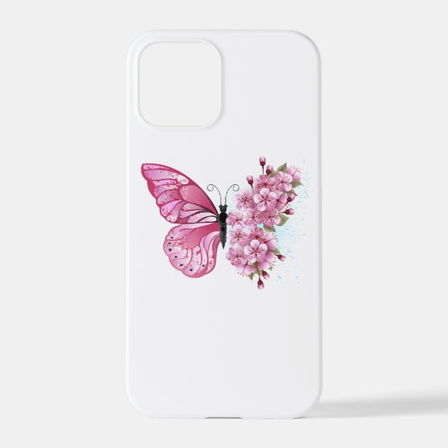 Flower Butterfly with Pink Sakura iPhone Case (Back)