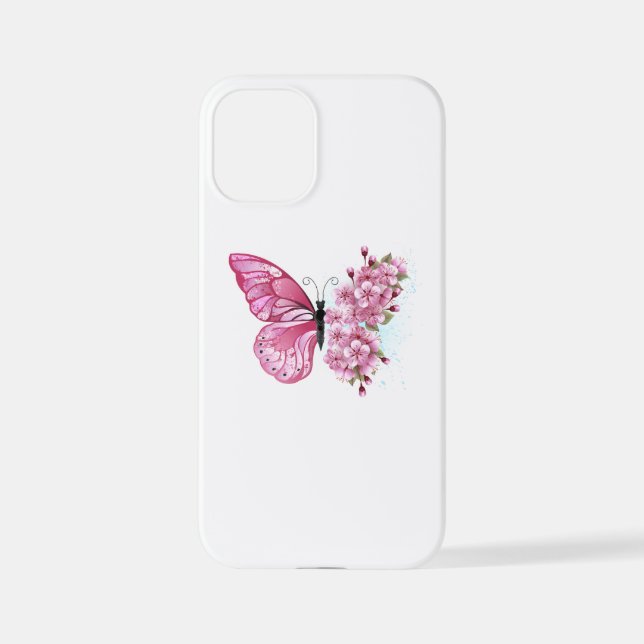 Flower Butterfly with Pink Sakura iPhone Case (Back)