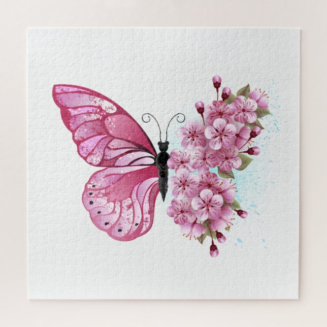 Flower Butterfly with Pink Sakura Jigsaw Puzzle (Horizontal)
