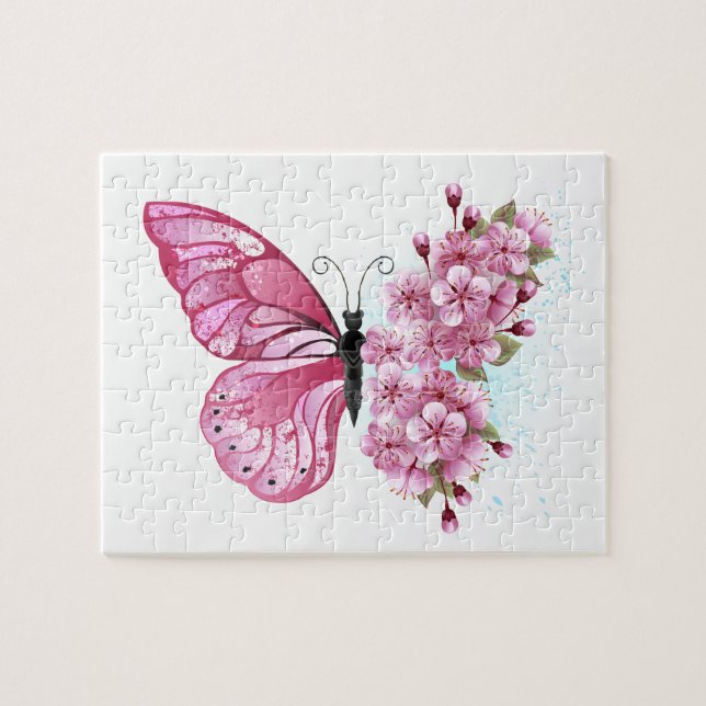 Flower Butterfly with Pink Sakura Jigsaw Puzzle (Horizontal)
