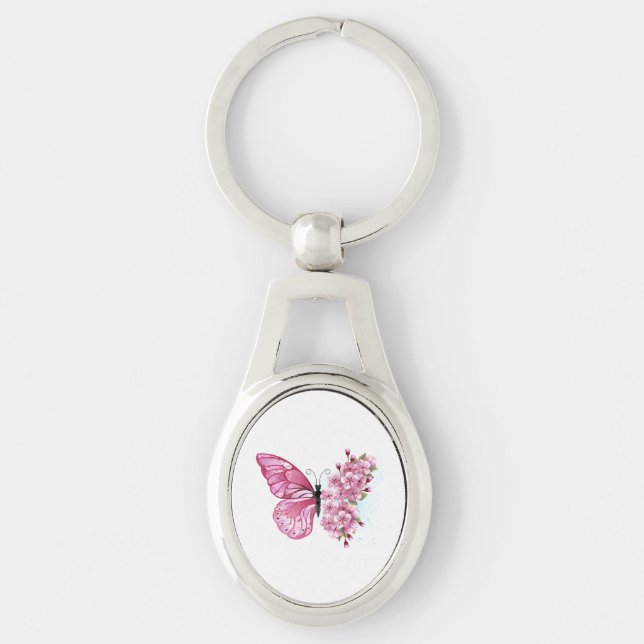 Flower Butterfly with Pink Sakura Key Ring (Front)