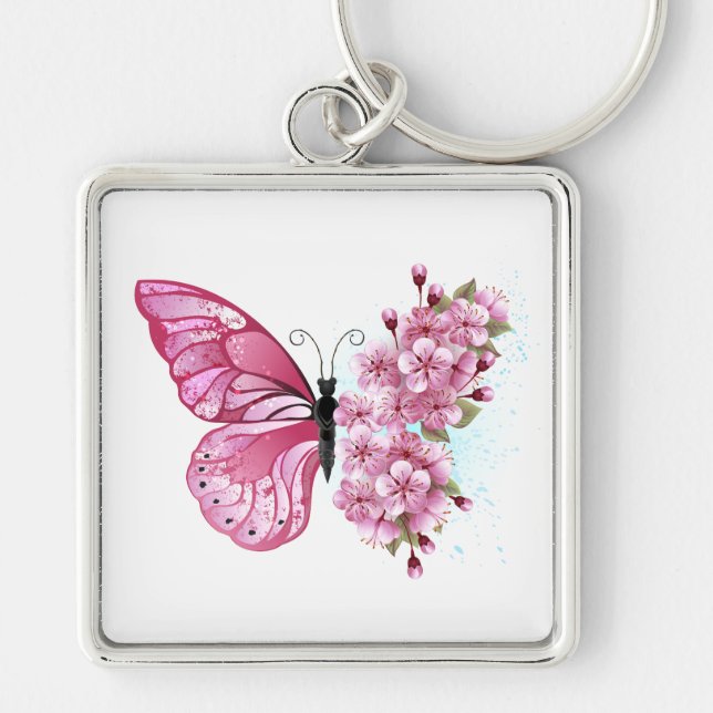 Flower Butterfly with Pink Sakura Key Ring (Front)