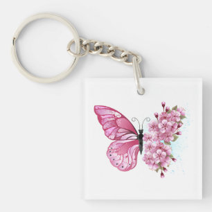 Flower Butterfly with Pink Sakura Key Ring