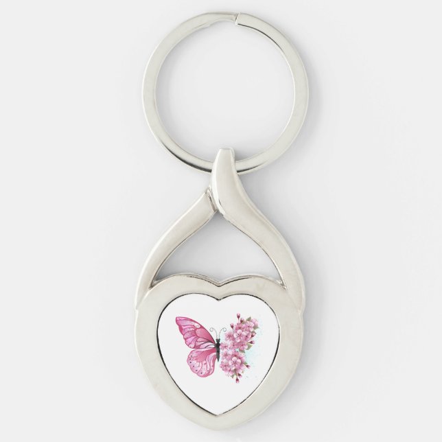 Flower Butterfly with Pink Sakura Key Ring (Front)