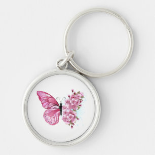 Flower Butterfly with Pink Sakura Key Ring