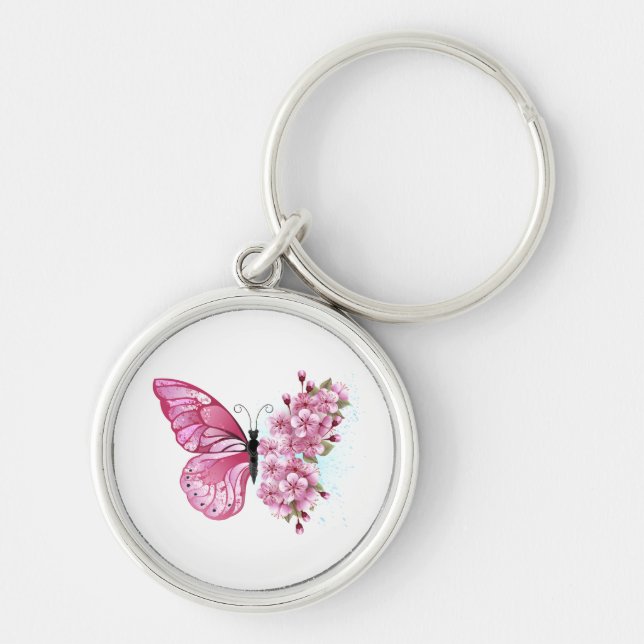 Flower Butterfly with Pink Sakura Key Ring (Front)
