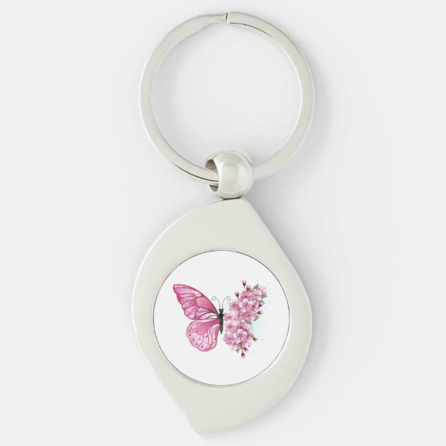 Flower Butterfly with Pink Sakura Key Ring (Front)