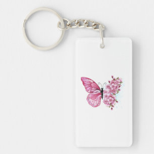 Flower Butterfly with Pink Sakura Key Ring