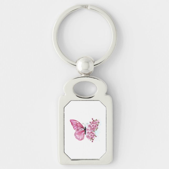 Flower Butterfly with Pink Sakura Key Ring (Front)