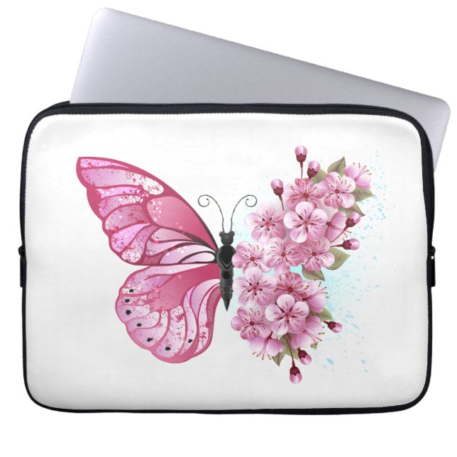 Flower Butterfly with Pink Sakura Laptop Sleeve (Front)