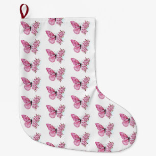 Flower Butterfly with Pink Sakura Large Christmas Stocking