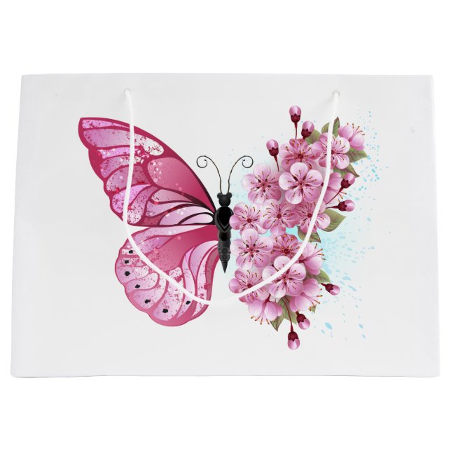 Flower Butterfly with Pink Sakura Large Gift Bag (Front)