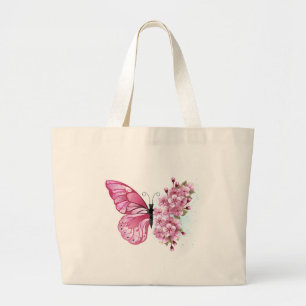 Flower Butterfly with Pink Sakura Large Tote Bag