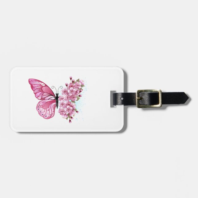 Flower Butterfly with Pink Sakura Luggage Tag (Front Horizontal)