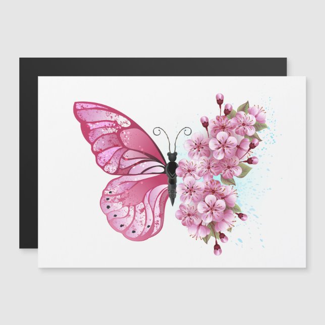 Flower Butterfly with Pink Sakura Magnetic Invitation (Front/Back)