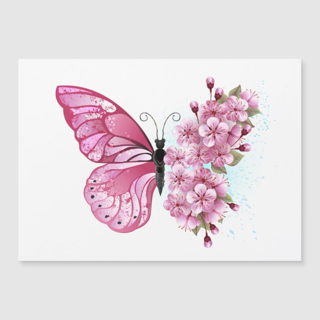 Flower Butterfly with Pink Sakura Magnetic Invitation (Front)