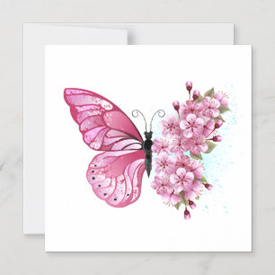 Flower Butterfly with Pink Sakura Magnetic Invitation