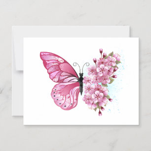 Flower Butterfly with Pink Sakura Magnetic Invitation