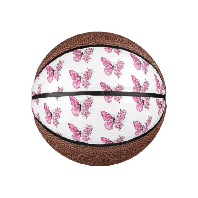 Flower Butterfly with Pink Sakura Mini Basketball (Front)
