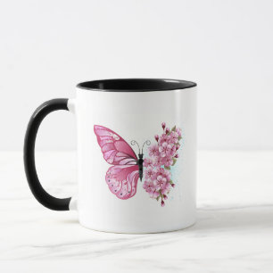 Flower Butterfly with Pink Sakura Mug