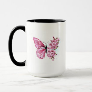 Flower Butterfly with Pink Sakura Mug