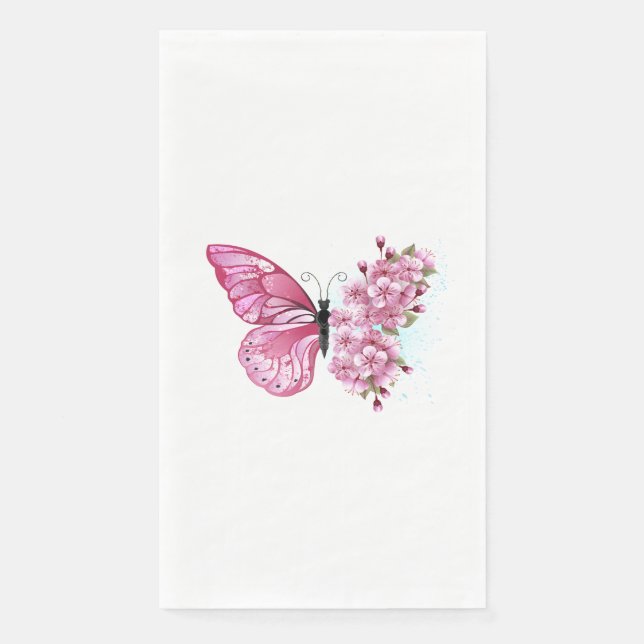 Flower Butterfly with Pink Sakura Napkin (Front)