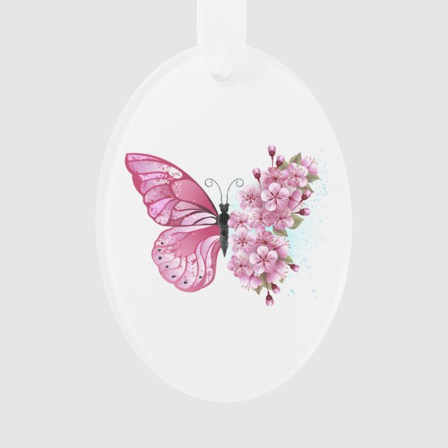 Flower Butterfly with Pink Sakura Ornament (Front)