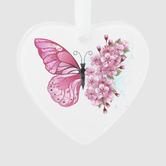 Flower Butterfly with Pink Sakura Ornament (Front)