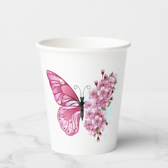 Flower Butterfly with Pink Sakura Paper Cups (Front)