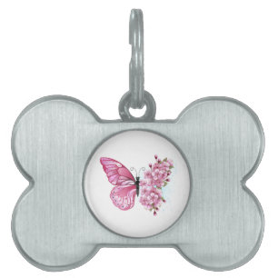 Flower Butterfly with Pink Sakura Pet ID Tag