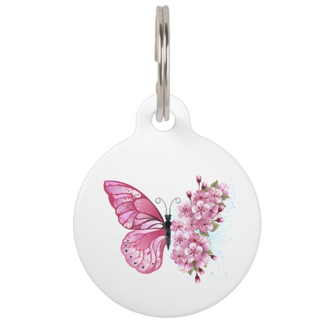 Flower Butterfly with Pink Sakura Pet Tag (Front)