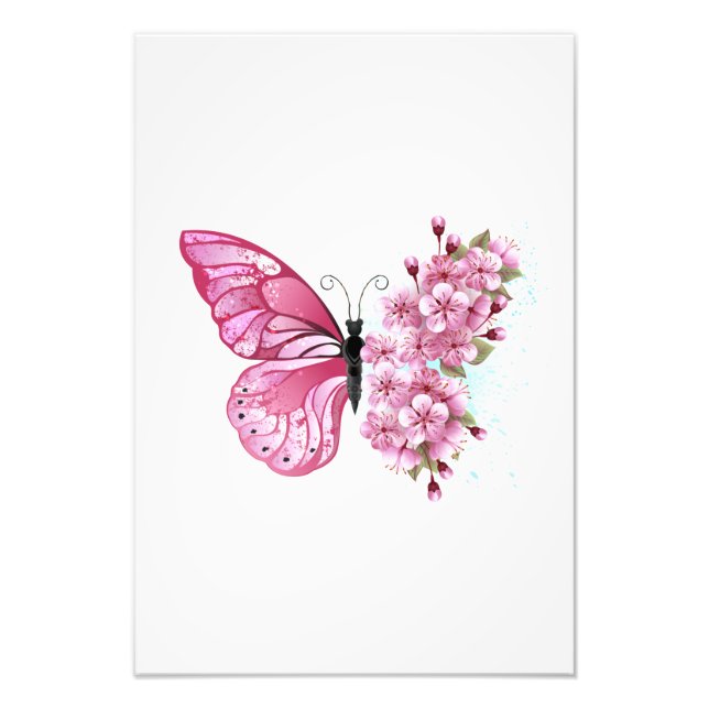 Flower Butterfly with Pink Sakura Photo Print (Front)
