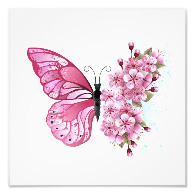Flower Butterfly with Pink Sakura Photo Print (Front)