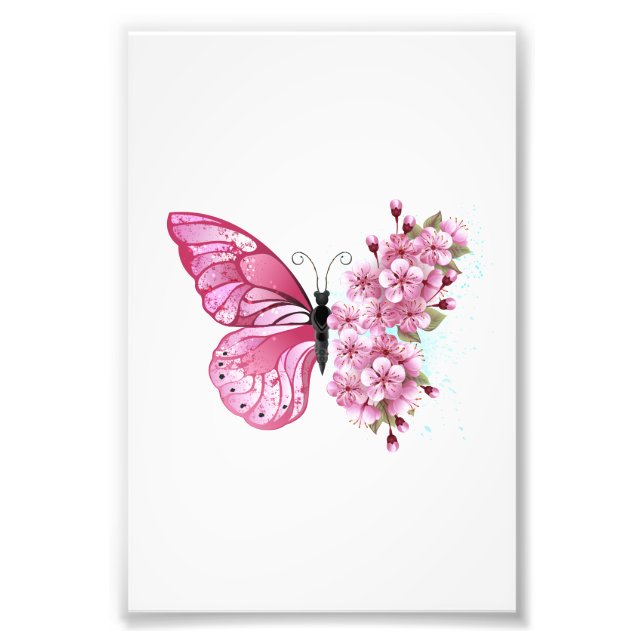 Flower Butterfly with Pink Sakura Photo Print (Front)