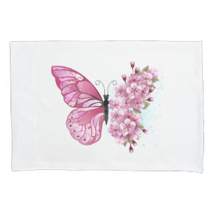 Flower Butterfly with Pink Sakura Pillowcase