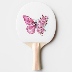 Flower Butterfly with Pink Sakura Ping Pong Paddle