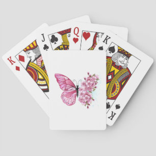 Flower Butterfly with Pink Sakura Playing Cards