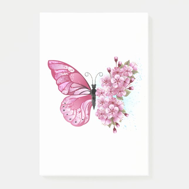 Flower Butterfly with Pink Sakura Post-it Notes (Front)