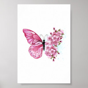 Flower Butterfly with Pink Sakura Poster