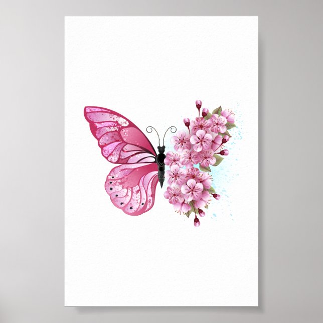 Flower Butterfly with Pink Sakura Poster (Front)