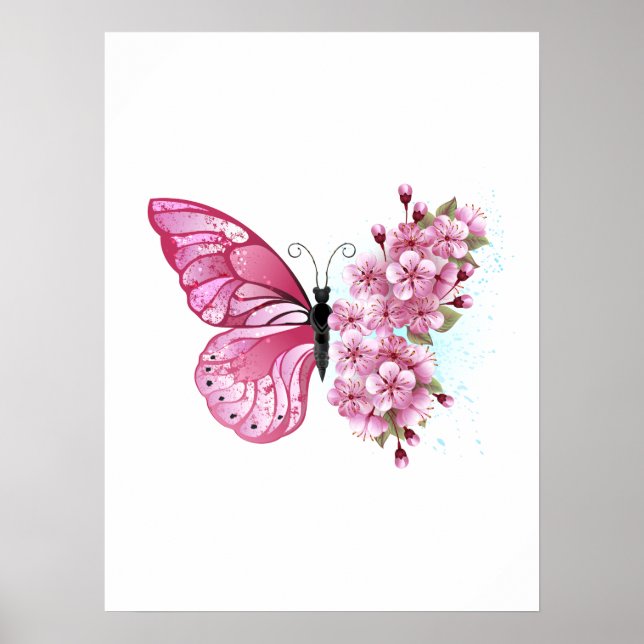 Flower Butterfly with Pink Sakura Poster (Front)