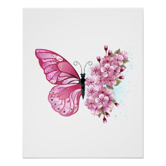 Flower Butterfly with Pink Sakura Poster (Front)