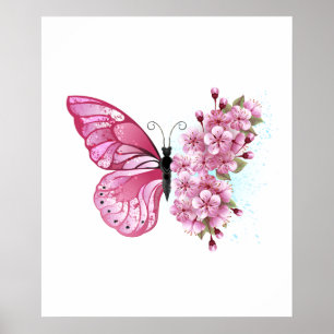 Flower Butterfly with Pink Sakura Poster