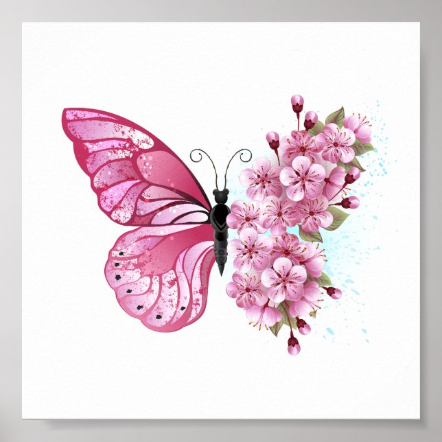 Flower Butterfly with Pink Sakura Poster (Front)