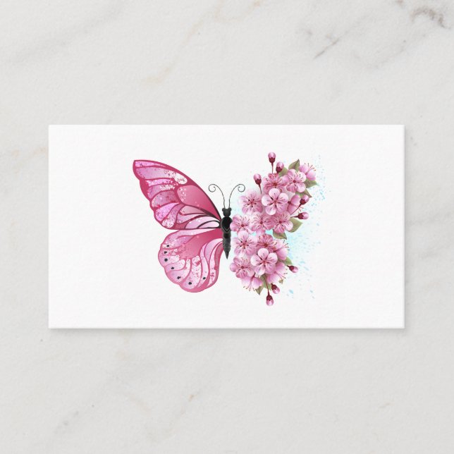Flower Butterfly with Pink Sakura Referral Card (Front)