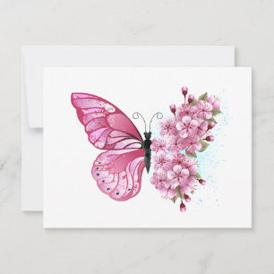 Flower Butterfly with Pink Sakura RSVP Card